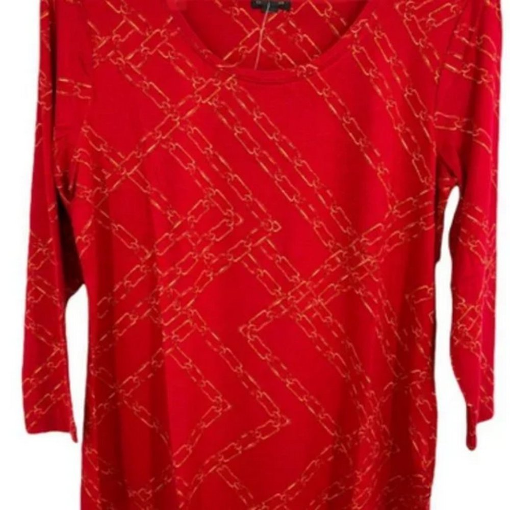 JM Collection Women's Printed Gold Chains Top New Red Amore